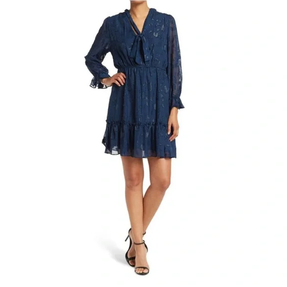 Taylor Dresses | Taylor Metallic Chiffon Smocked Dress | Color: Blue | Size: 6p